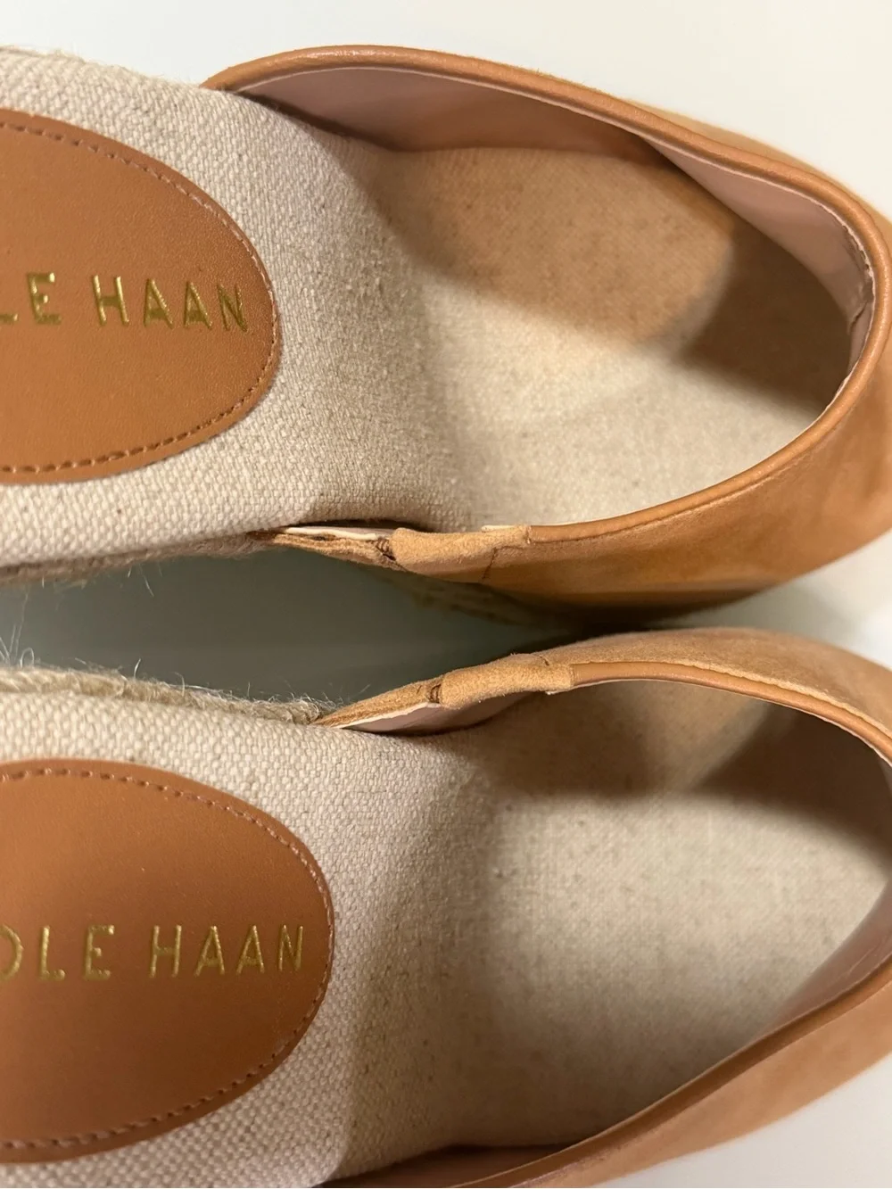Cole Haan Cloudfeel Southcrest Espadrille Wedge Mule in tan suede sz7